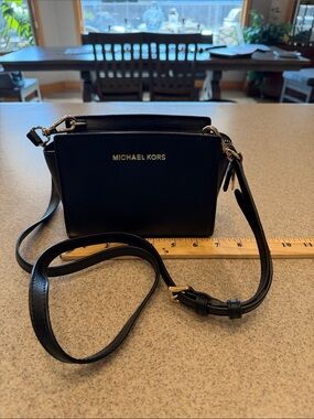 Michael Kors Black Leather Crossbody with Gold Hardware